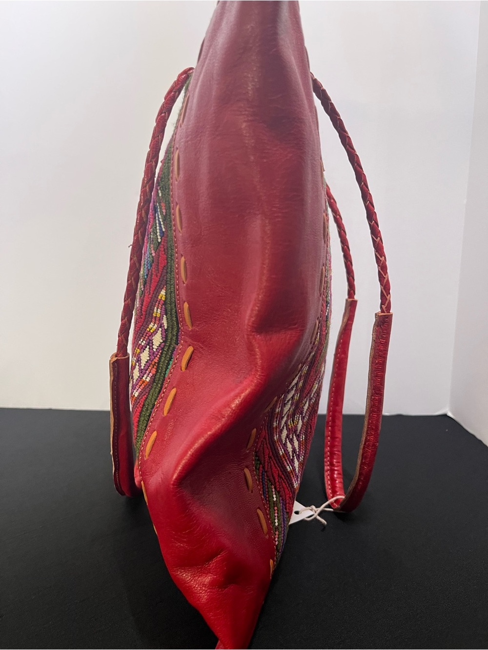 Arloom Handcrafted Red Woven Tote Bag with Leather Trim NWT - Picture 3 of 9